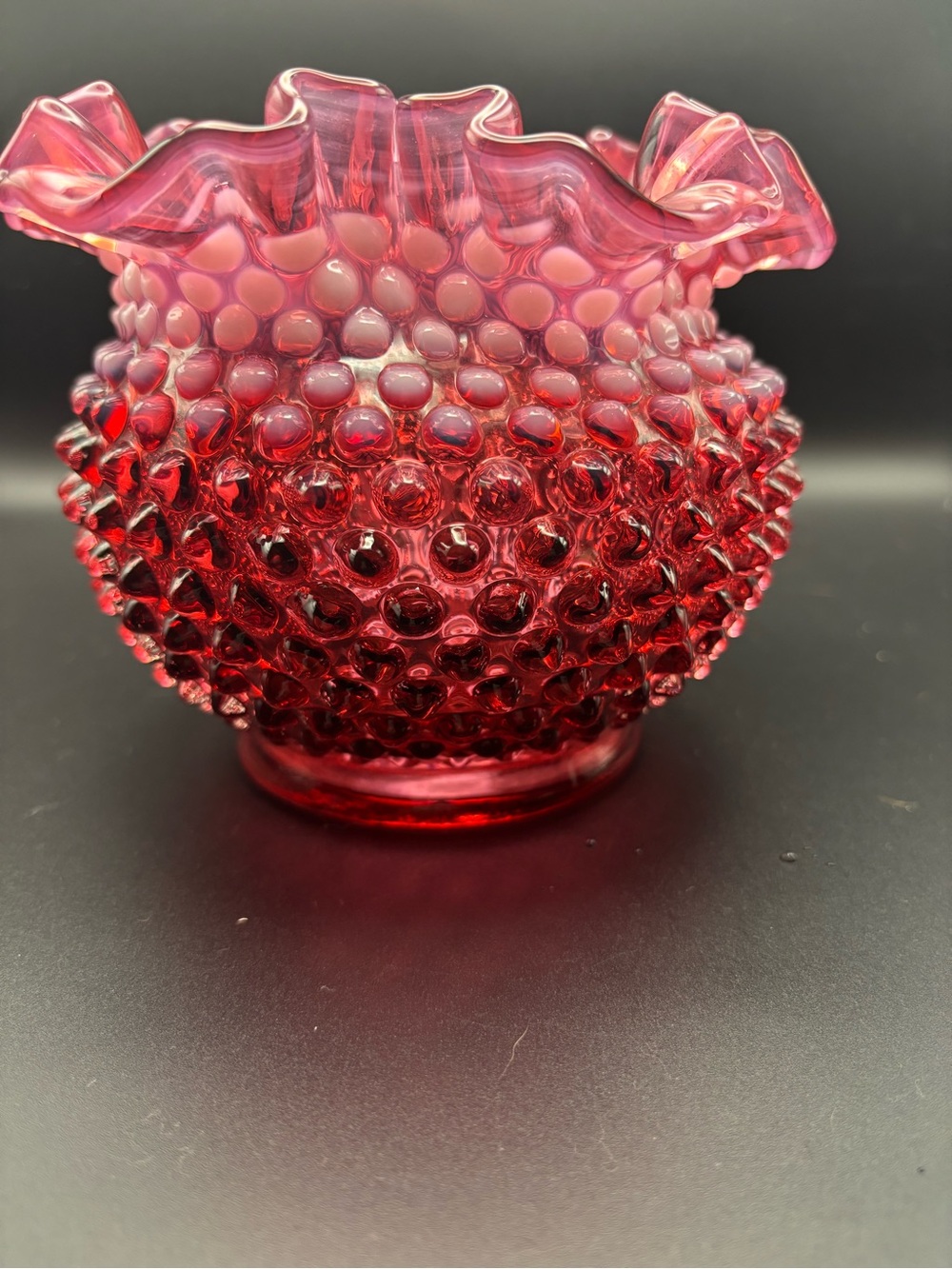 Venton Hobnail Ruffled Cranberry Glass Vase - Picture 12 of 16